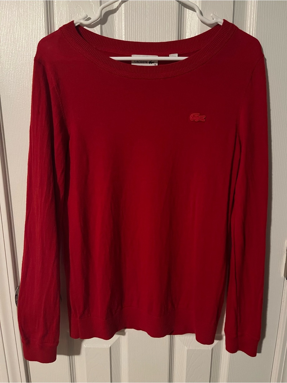 Lacoste Red Merino Extra Fine Wool Crewneck Sweater Pullover Size 40 (US M)